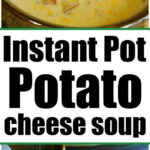 Bowl of creamy instant pot potato cheese soup topped with shredded cheese and chopped green onions.