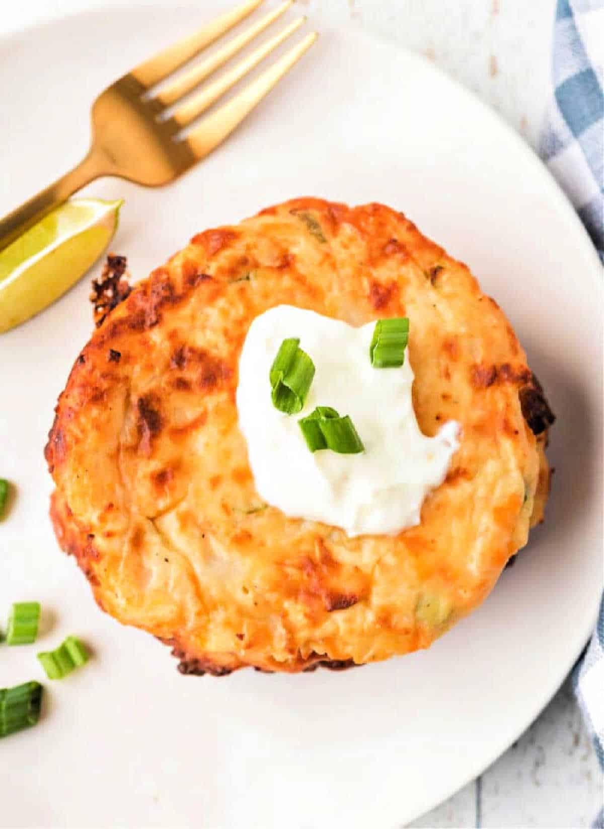 Fried Mashed Potatoes with Cheese Potato Cakes in a Skillet