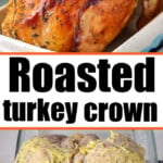 Cooked roasted turkey crown with herb butter.