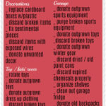 December purge checklist with tasks for how to declutter your house—tackle decorations, kids' toys, and garage items. All tasks are listed in bold red and white for easy reference.