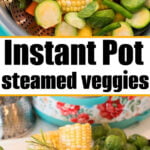 Colorful fresh vegetables, including carrots, corn, and green beans, are being transformed into a healthy side dish as instant pot steamed vegetables—vibrantly cooked both inside the Instant Pot and displayed on the counter.