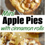 Mini apple pies made with cinnamon rolls, topped with chopped apples, a sprinkle of cinnamon, and finished with an icing drizzle—these irresistible mini apple pies are the perfect bite-sized treat.