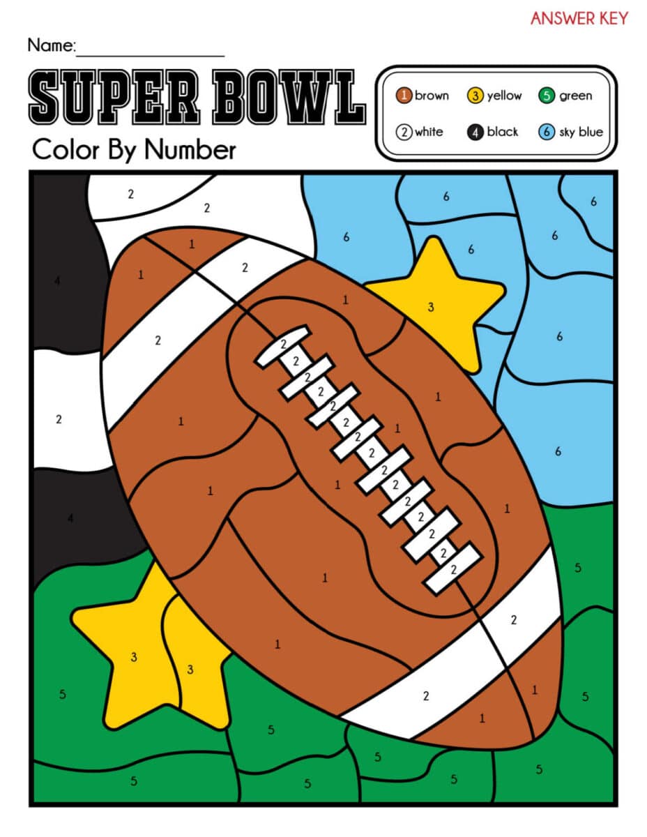 Free Football Coloring Pages - Super Bowl Color by Number Page
