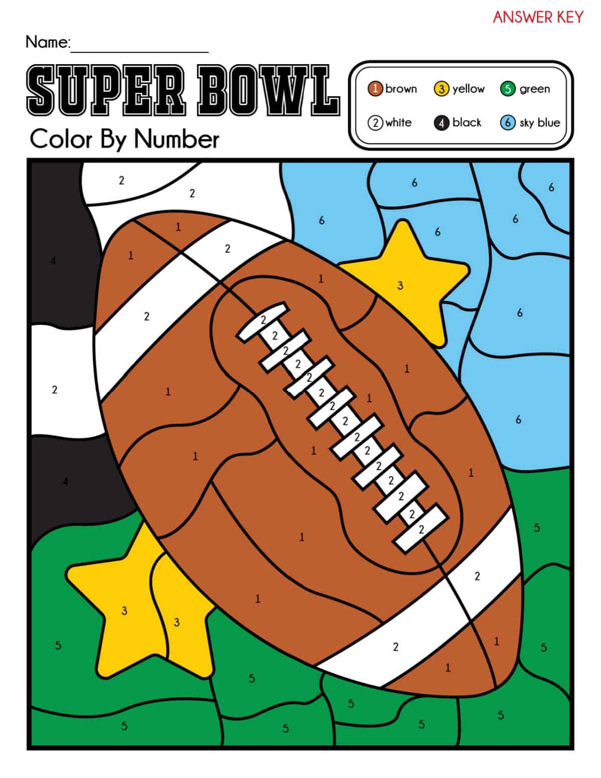 Free Football Coloring Pages - Super Bowl Color by Number Page