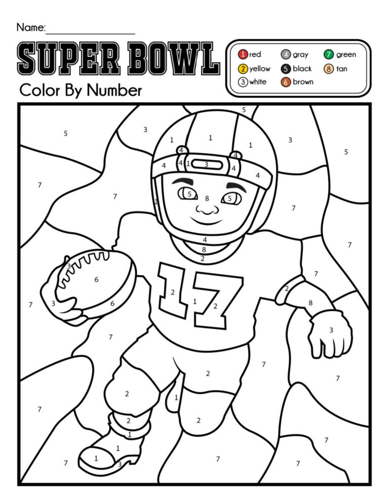 Free Football Coloring Pages - Super Bowl Color by Number Page