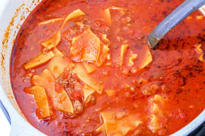 Lasagna Soup on Stove