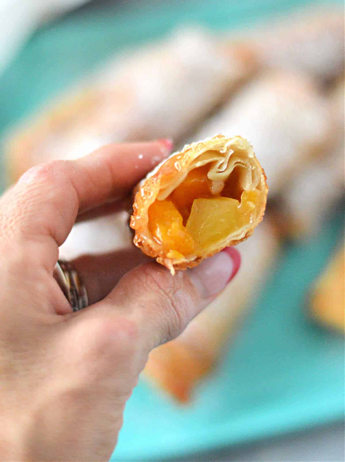 Peach Cobbler Egg Rolls with Frozen Peaches or with Pie Filling