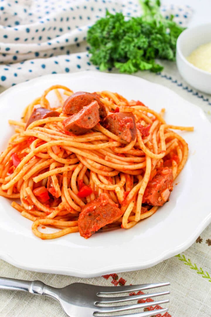 Sausage Spaghetti - Spicy Sausage - Italian Sausage Spaghetti