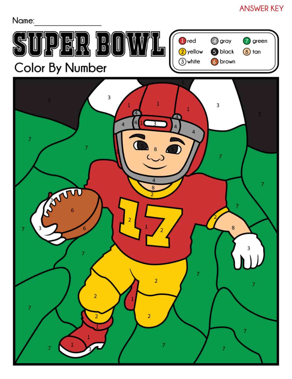 Free Football Coloring Pages Super Bowl Color by Number Page