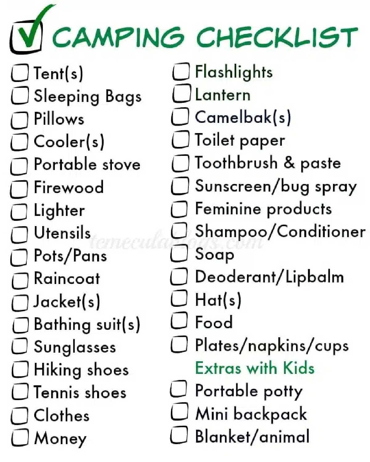 Thing to Pack for Camping - Free Camping Checklist Printable PDF