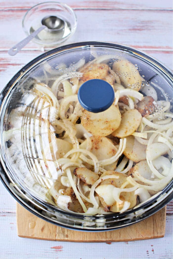 Pan Fried Potatoes with Onions Recipe in Cast Iron Skillet