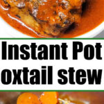 Close-up of Instant Pot oxtail soup with carrots in a rich gravy.
