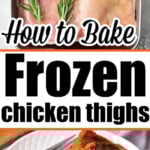 Raw and baked chicken thighs with rosemary, illustrating each step for baking frozen chicken thighs to perfection.