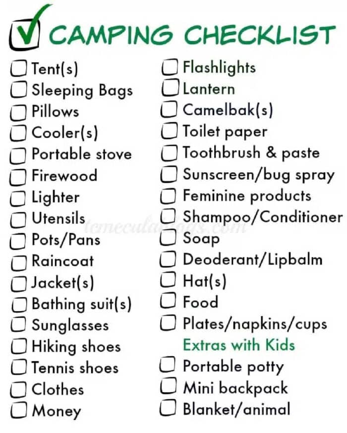 national park camping checklist