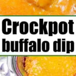 A crockpot of cheesy Publix Buffalo Chicken Dip with a spoon, served with chips and buffalo wings on the side.