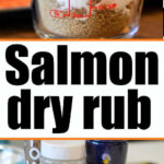 Measuring cup with spices and jars of salt, chili powder, paprika, and garlic—perfect ingredients for crafting a flavorful salmon dry rub recipe.