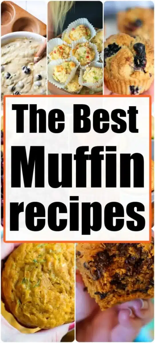 A collage of muffins and batter with bold, black letters elegantly proclaiming: Discover the Best Muffin Recipes.