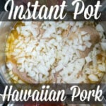 Three steps to make Instant Pot Hawaiian pulled pork: seasoned pork, chopped onions, then tender shredded pork cooked with pineapple and sauce.