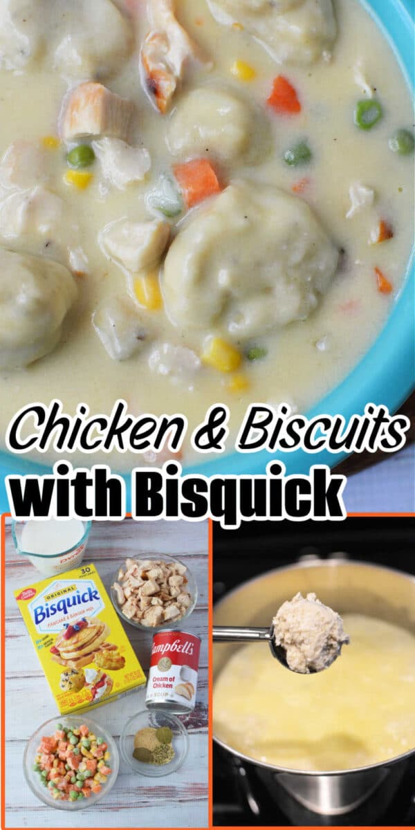 Bisquick chicken and dumplings made easy—creamy stew with tender chicken, fluffy biscuit dough on a spoon, and all the savory ingredients you love.