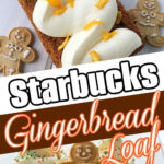 Enjoy a Starbucks gingerbread loaf with frosting and orange zest, topped with gingerbread men cookies and festive holiday cupcakes.